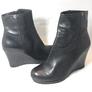 PRADA Leather Ankle Boots Wedge Heel Black Size 7